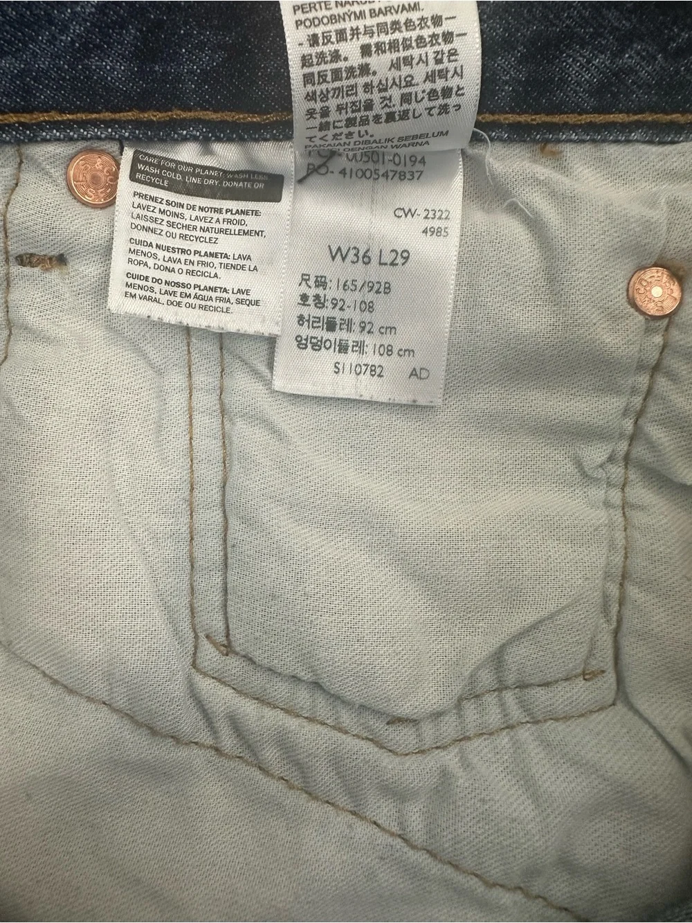 Levi's 501 Original Fit Dark Stonewash Jeans W36 L29 Blue Denim Classic Cut